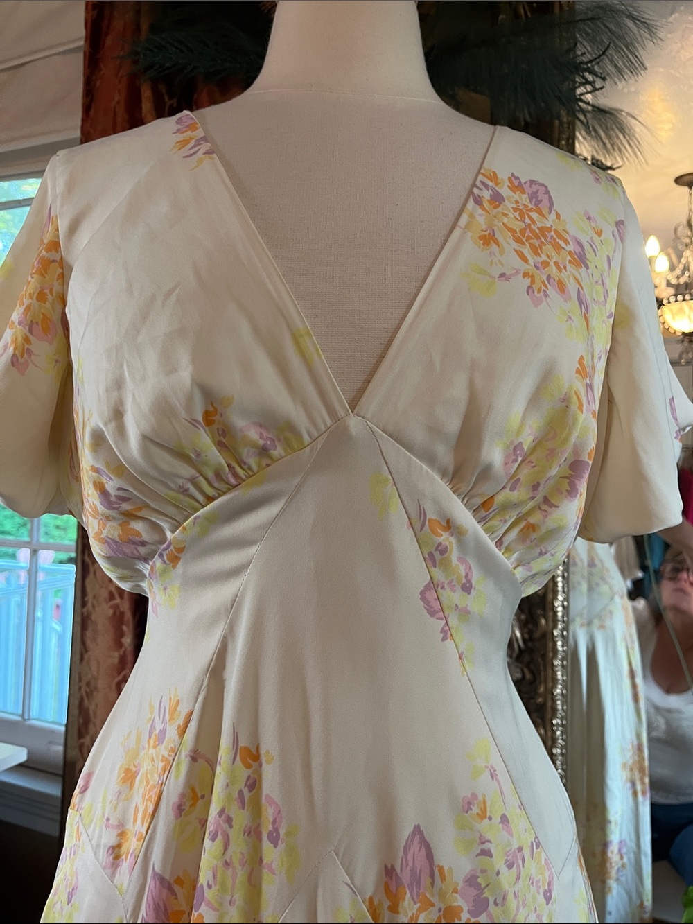 Free People Laura Yellow Maxi Dress w/lavender,orange & Pink Floral Print size L - Picture 10 of 17